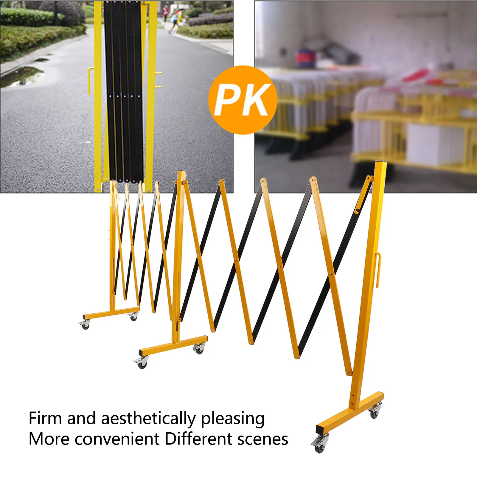 Traffic Fence 5m Expandable Metal Barricade Iron Column Mesh Reflective Portable Traffic Fence with Locking Coasters