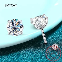 18k Plated 0.2-2ct Moissanite Stud Earrings for Women Solid 925 Sterling Silver Lab Diamond Screw Back Ear Stud Jewelry