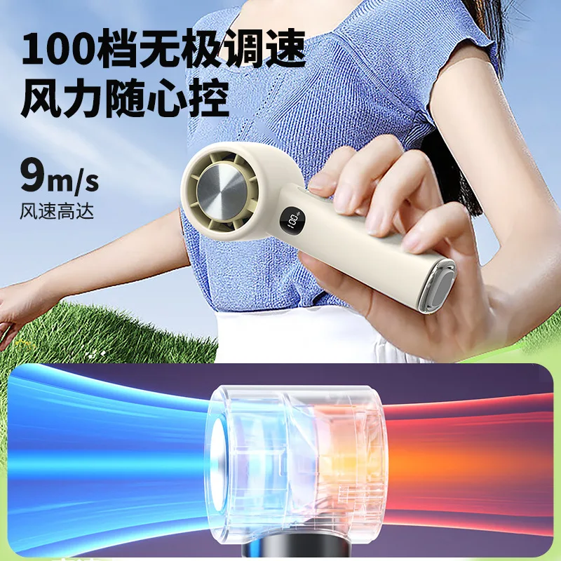 Portable Handheld Turbo Fan 100 Wind Speeds Adjustable Digital Display Mini Personal Fan Battery USB Charging