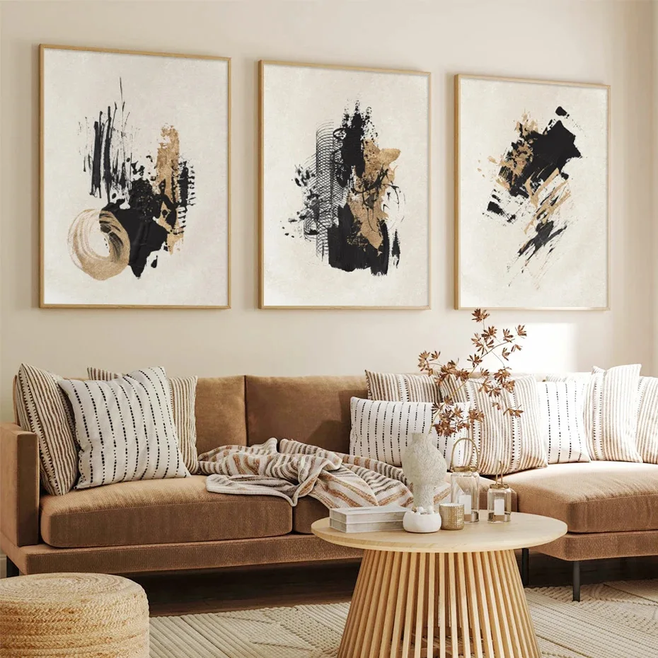 Texture Gold Splatter Style Modern Abstract Art Unframed Canvas Painting Posters For Living Room Bedroom Home Wall Art Decor