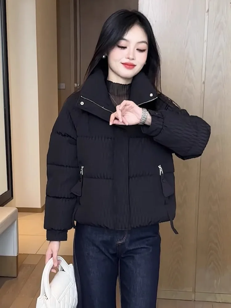

Women's Short Puffer Jacket 2026 New Winter Fashion Korean Style Thickened Warm Cotton Coat Bread Shape Quilted Zipper Closure