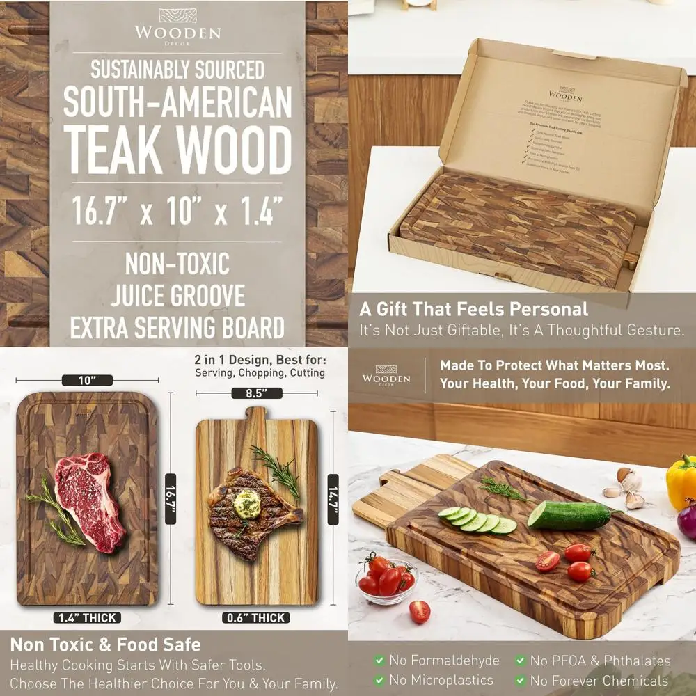 

Large Teak Wood Serving and Charcuterie Board with Juice Groove, Food-Safe, Gift-Boxed, 16.75 x 10 x 1.4