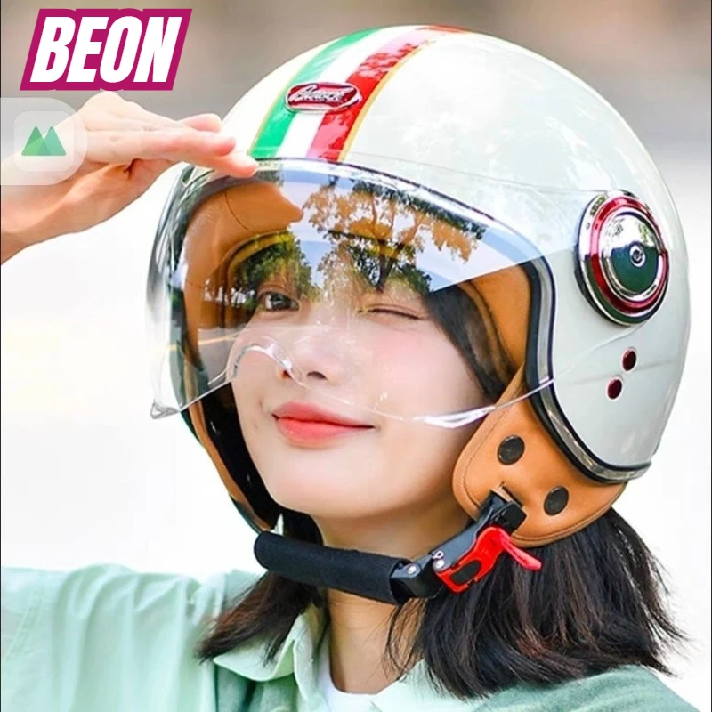 

Lightweight Vintage Motorcycle Helmet with Dual Visor Motorbike Riding 3/4 Open Half Helmet Retro Casco Moto 3C & Dot