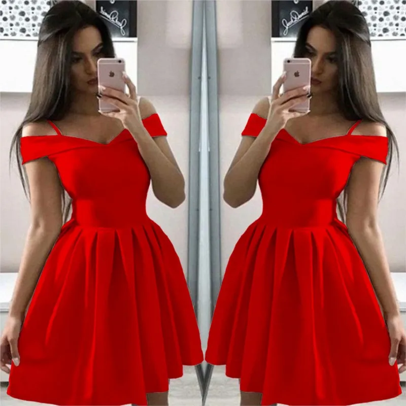 Elegantes schulterfreies Party-Minikleid für Damen, Sommer, weiß, sexy, mit Hosenträgern, kurzen Ärmeln, A-Linie, schmale Kleider, Femme Robe