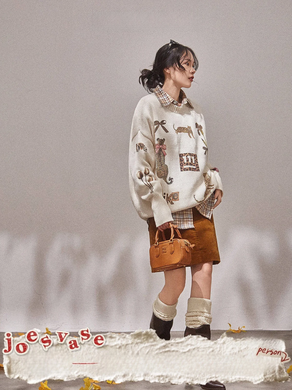 

Свободный вязаный бежевый свитер женский, модный осенний новый тренд Jia Yu Hua Zun X LAB Wildern Fun Vintage Sle Top