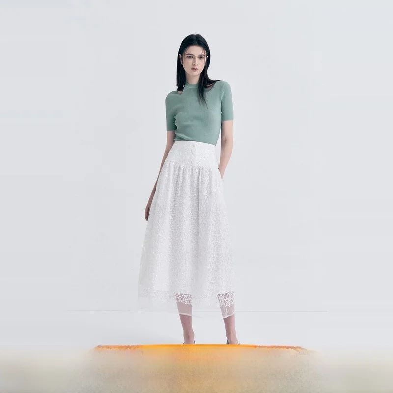 

Slimming round Ne Hollow out Elastic Commute Versatile Base Layer Knitted irt Small irt Korean Sle Long Sve