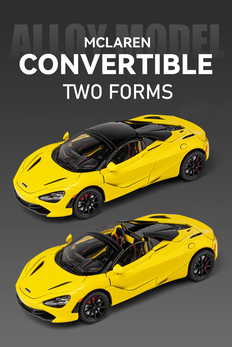 1/24 Scale 720S Racing Sports Car Alloy Model Toy Diecast Vehicle Metal Fast Furious Sound Light Collect Kid Birthday Gift Deco