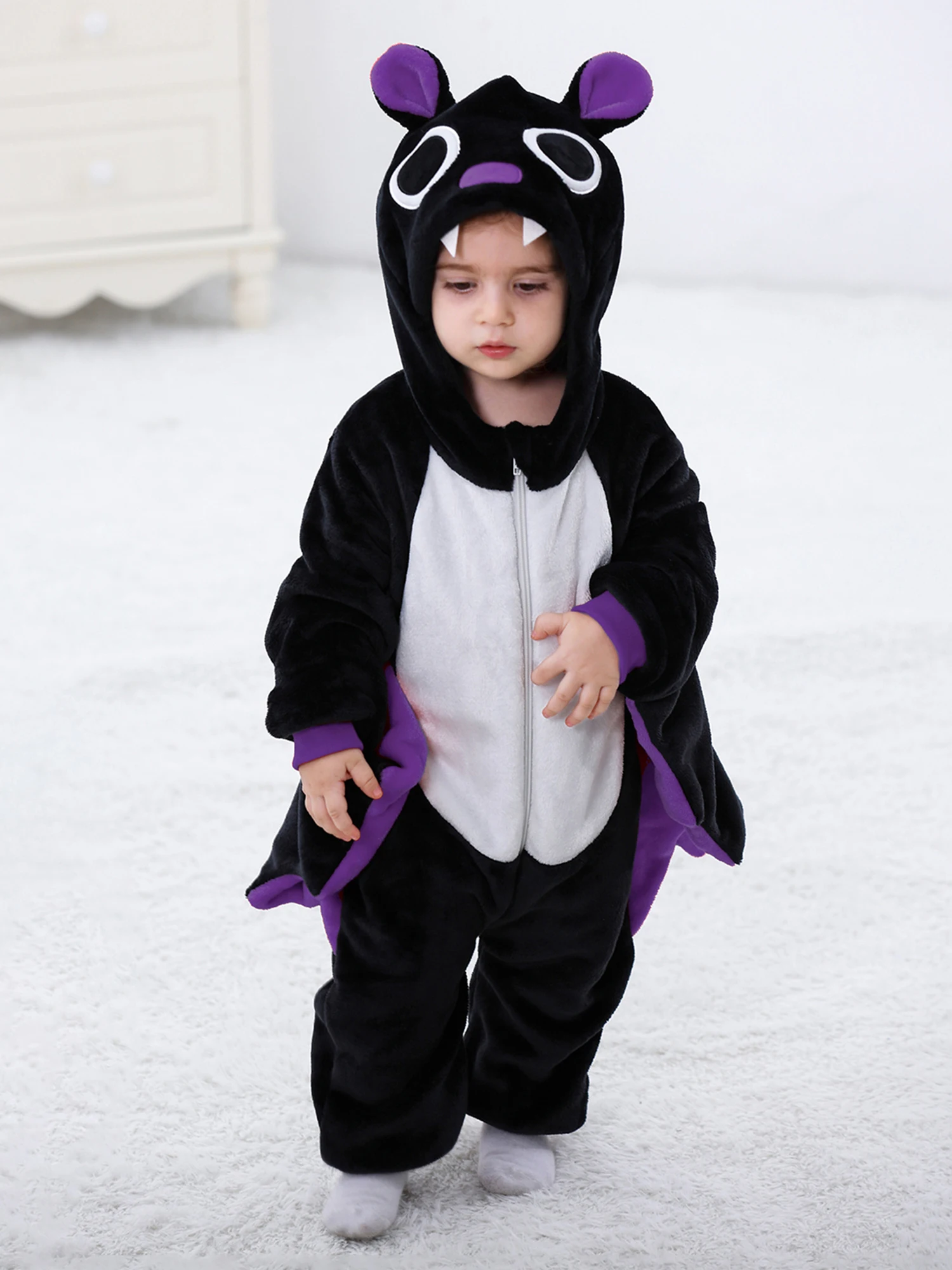 

Halloween Baby Bat Costume Long Sleeve Hooded Animal Romper Jumpsuit Cosplay Costume for Boys Girls