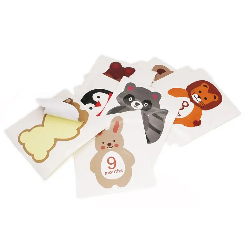 12 PCS Newborn Monthly Milestone Stickers Belly Stickers Photographic Props Animal Design Big Day Record Photo Props