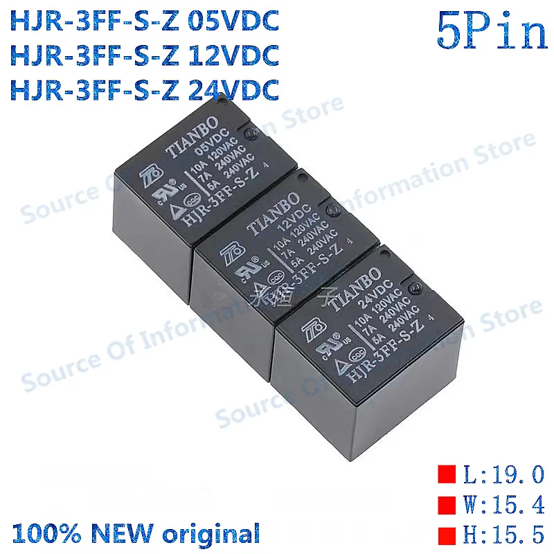 

10Pcs, Power Relay, HJR-3FF-S-Z, 12VDC, 5VDC, 24VDC TIANBO, 5PIN, 100% New