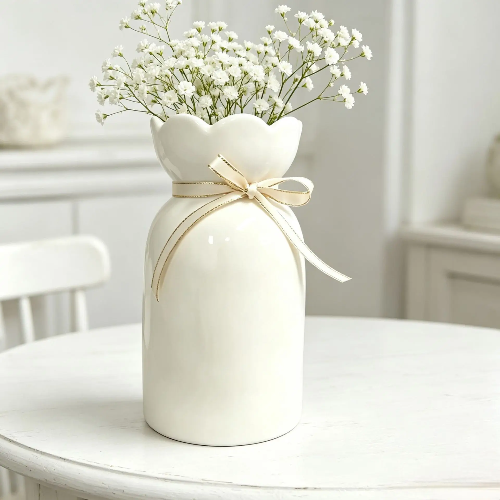 Minimalist White Ceramic Flower Vase Nordic Ins Style High-end Home Living Room Tabletop Decor