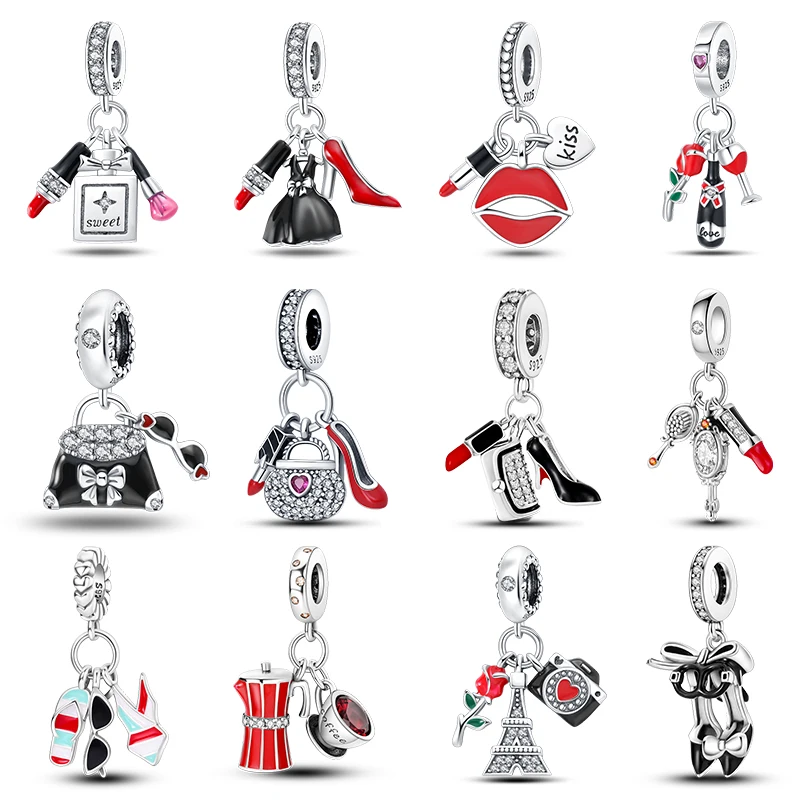 Silver Fashion Lipstick Camera Charms Beads Fit Original Bracelet Bag Keychain Earring Charm Bead Pendant Diy Women Jewelry Gift