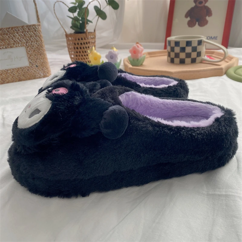 Sanrio Pochacco Slipper Warm Winter Japanese Style Indoor Shoes Cute Anime Kuromi Home Shoes For Girl Woman Flat Non-slip