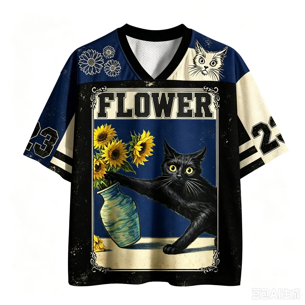 Lustiges Cartoon-Tier Katzenpfoten 3D-Druck Sport Schnelltrocknend Atmungsaktiv Herren V-Ausschnitt T-Shirt Outdoor Casual Mode Y2K Punk Eltern-Kind – Detail 4