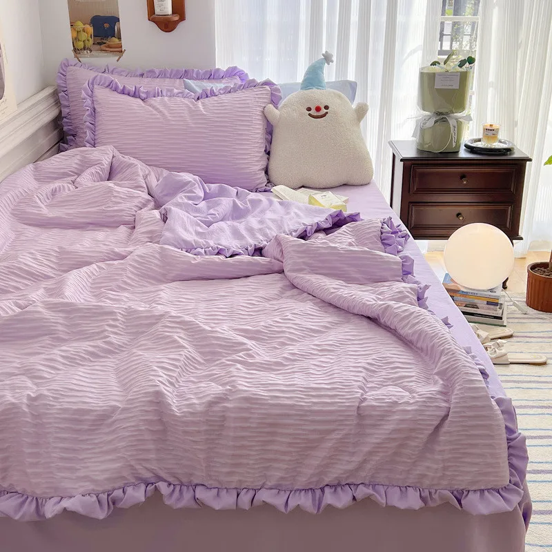 

Seersucker Thin Summer Quilt Ruffle Style Bed Cover Blanket Skin-friendly Whole Fiber Filling Air-conditioning Quilt Comforter