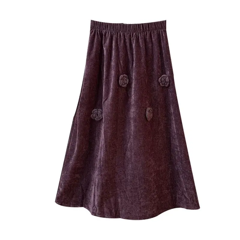 Jupe coréenne taille haute f, décoration florale, loisirs, coupe propre, Version H pour femmes d'âge moyen, marche Ci d'hiver