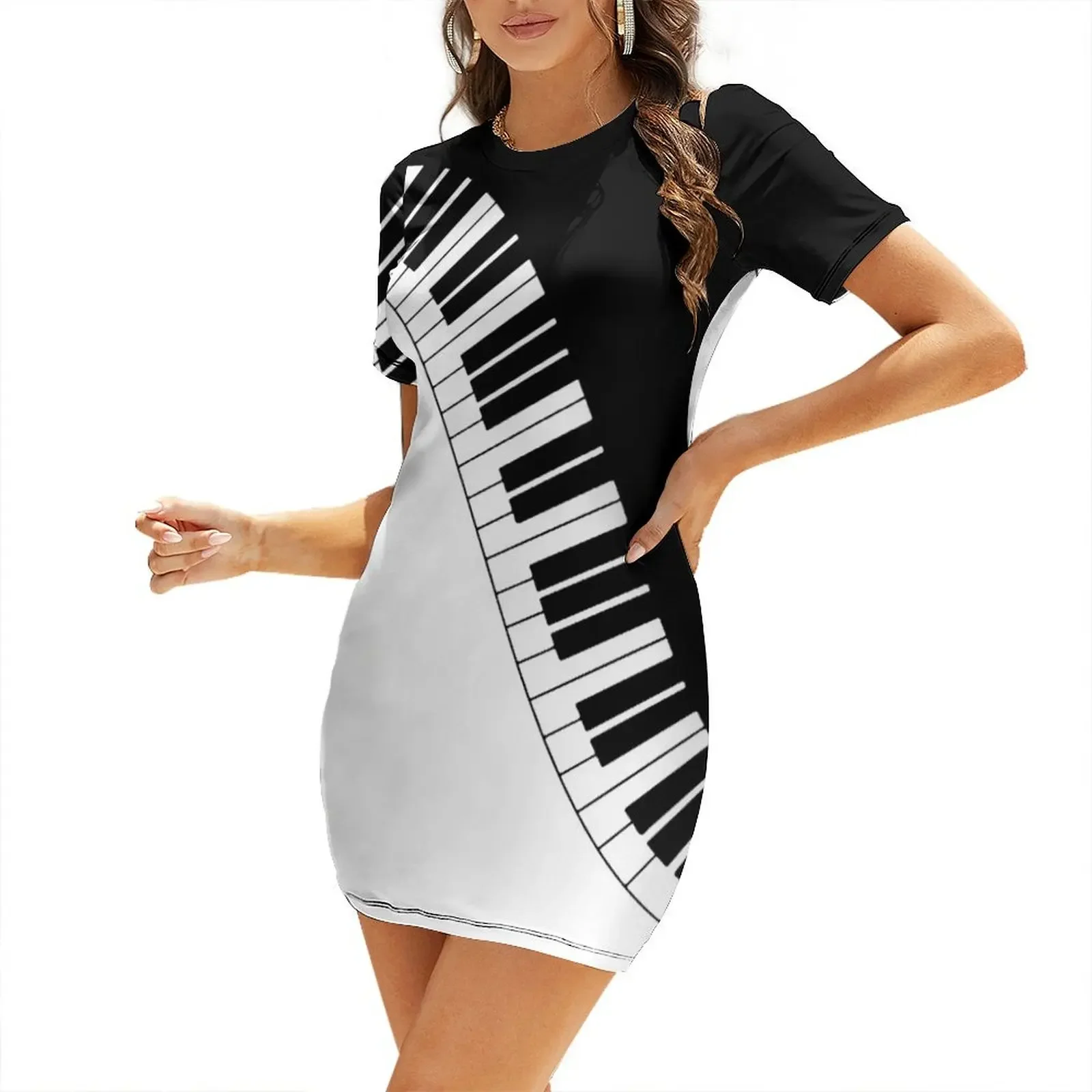 

Piano Keyboard Short-Sleeved Dress Summer women's clothing evening dress ladies evening dress women Women's summer dresses