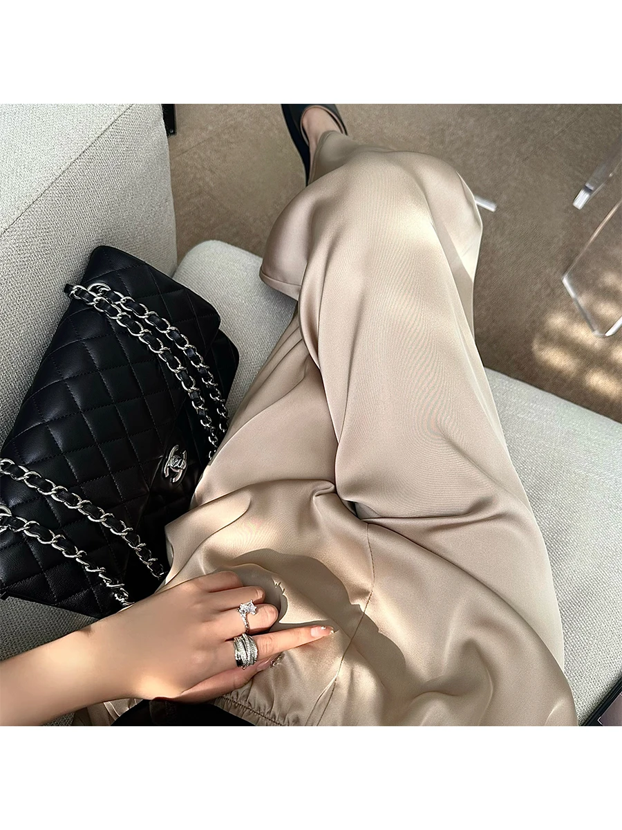 

День молодой девушки Pure Desire Sweet Sister с высокой талией и драпировкой, свободные тонкие прямые повседневные брюки с широкими штанинами, женские брюки длиной до пола