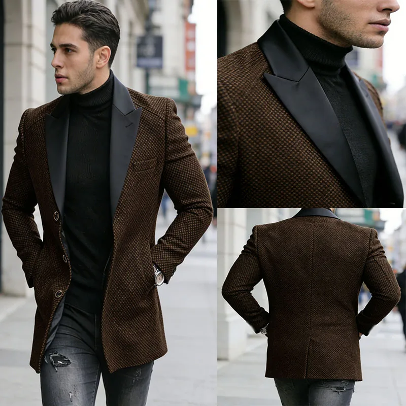 

Classic Man Overcoat Single Breasted Lapel Men‘s Blazer Business Casual Tailored Man Jacket with Three pockets ﻿
