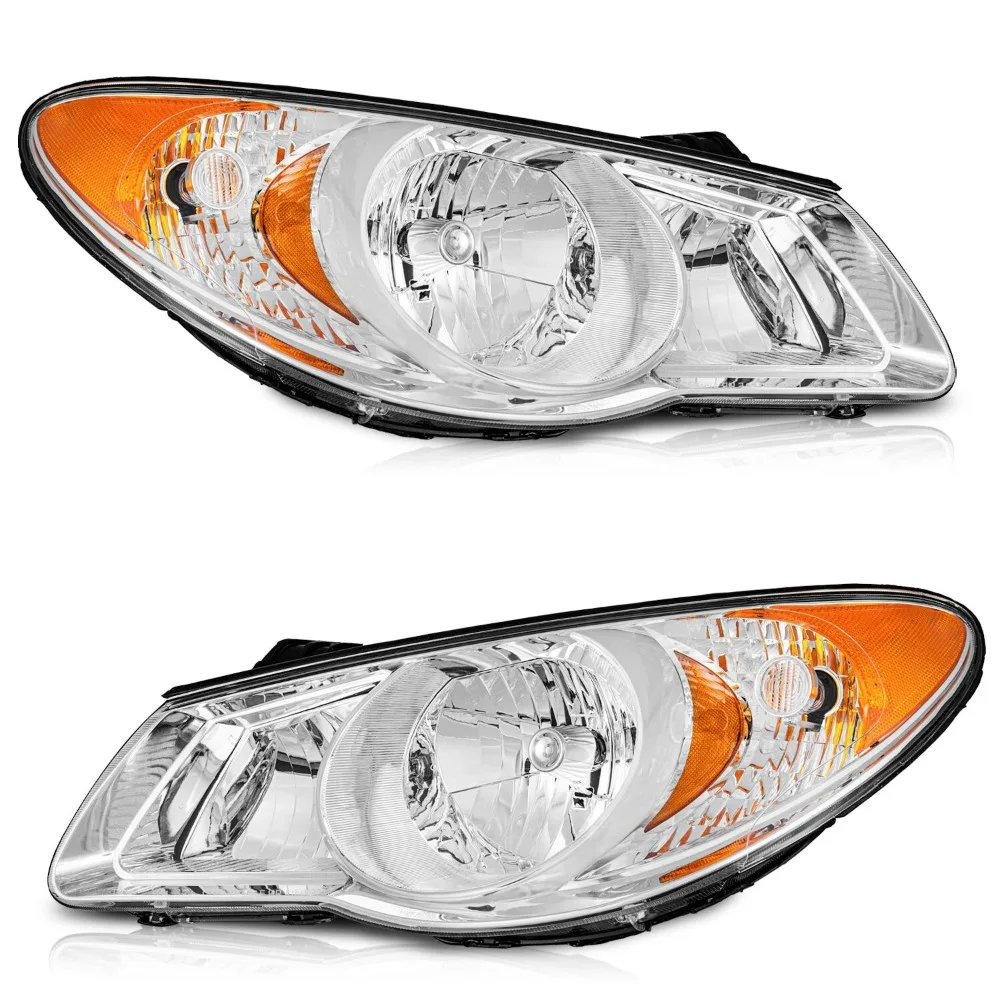 

Pair Headlights Assembly For 2007-2010 Hyundai Elantra Halogen Headlamp w/ Bulbs