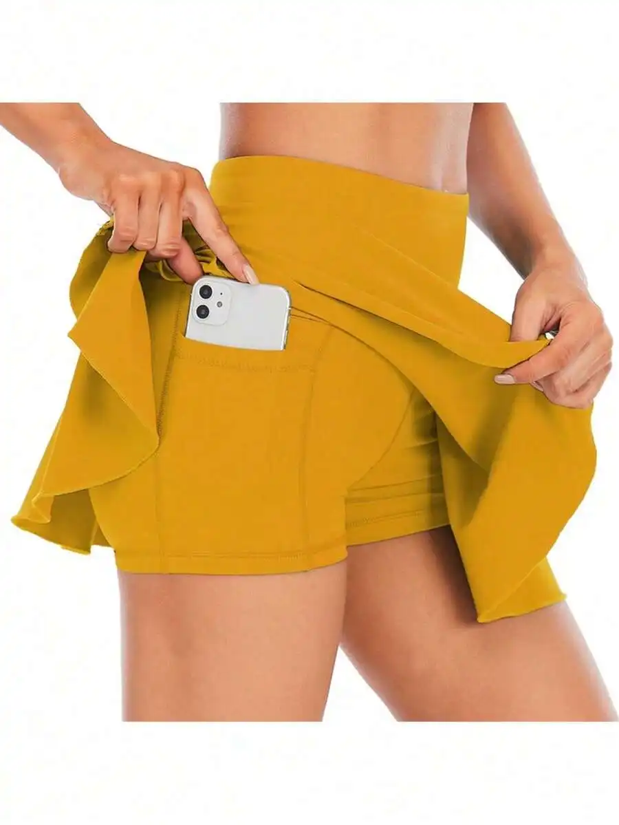 Women High Waisted Pleated Sport Skort With Pocket Nylon Athletic Running Golf Skirt