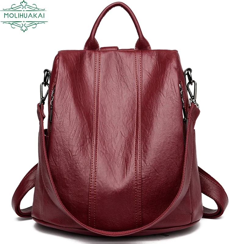 

Women Waterproof Anti-theft Leather Backpacks Bags For Girls Female Shoulder Bag Multifunction Traveling Backpack Mochilas