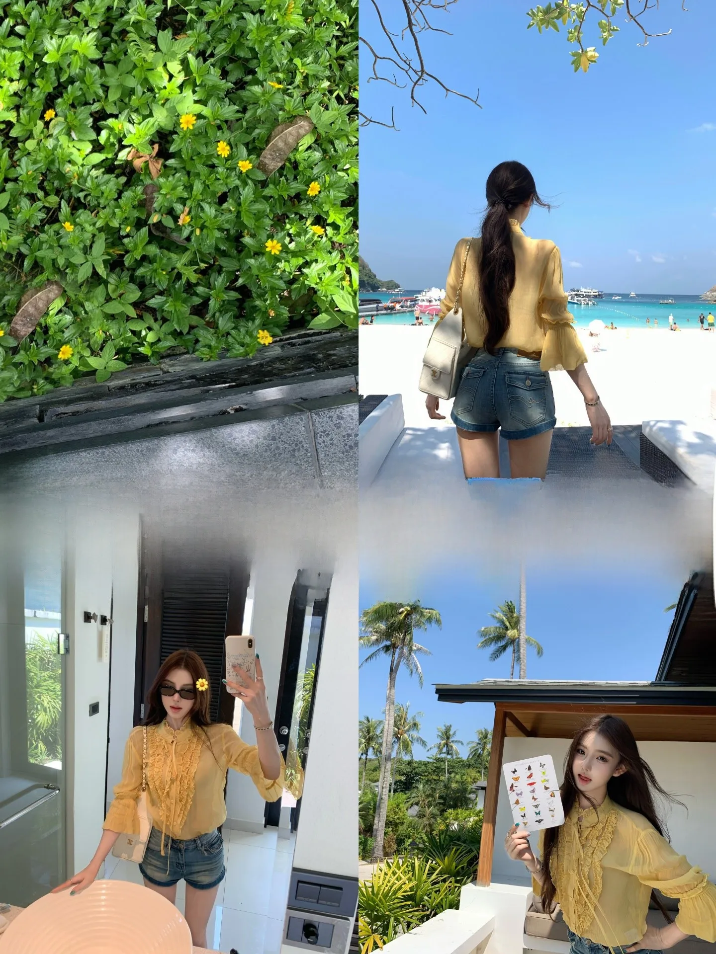 

OKMAOP Island Roam Women's Chiffon irt with Wood ain Spring Summer Design Sense Knot Personali Chiffon Top