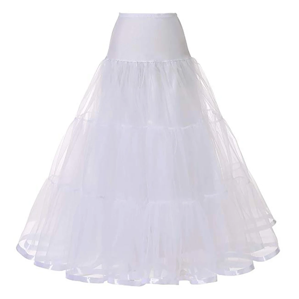 95CM Long Petticoat Ruffled Crinoline Vintage Wedding Bridal for Dresses Underskirt Rockabilly Tutu