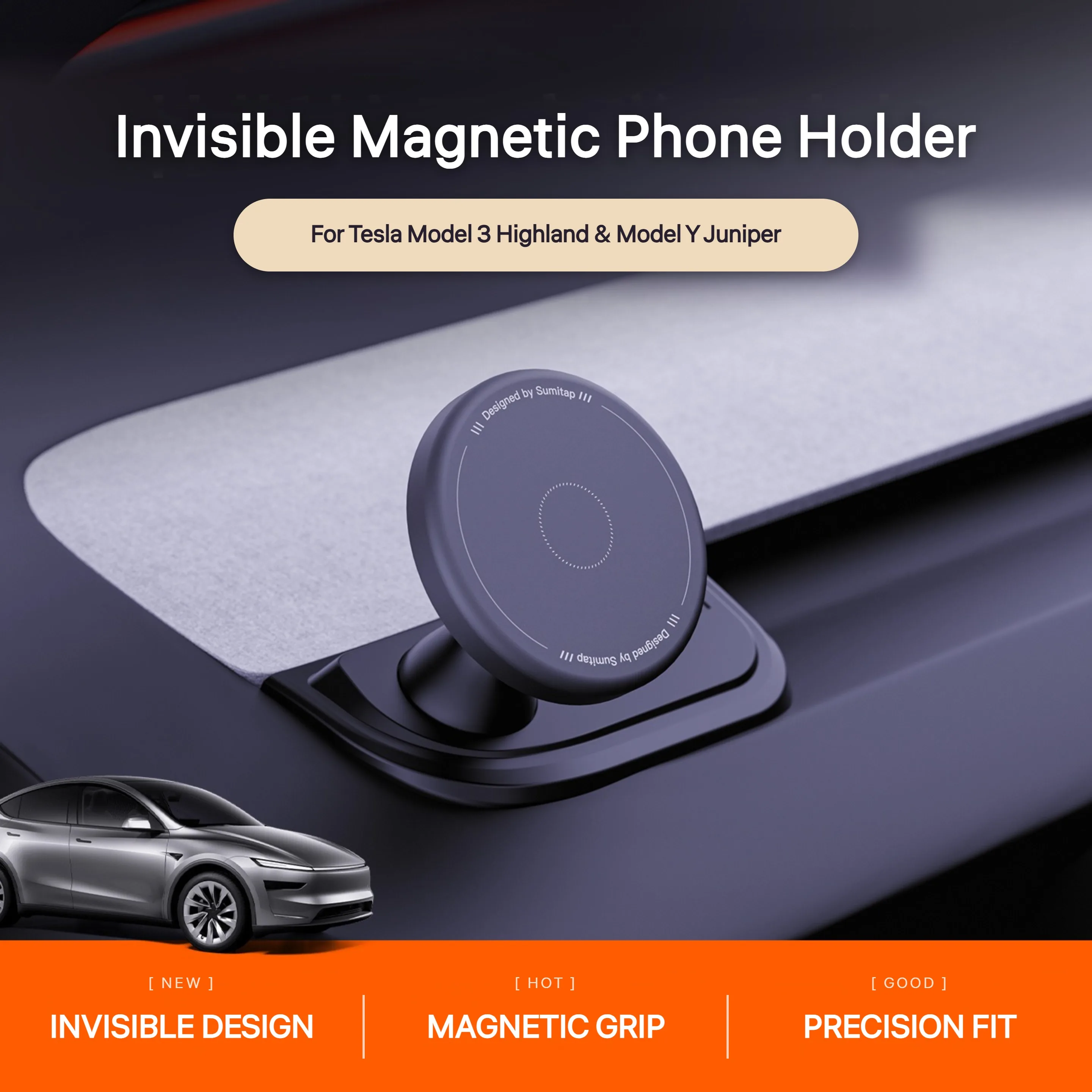 For Tesla Model 3 Y Juniper A Pillar MagSafe Car Mount Clip-on Phone Holder No-Adhesive Strong Magnetic Dash Stand