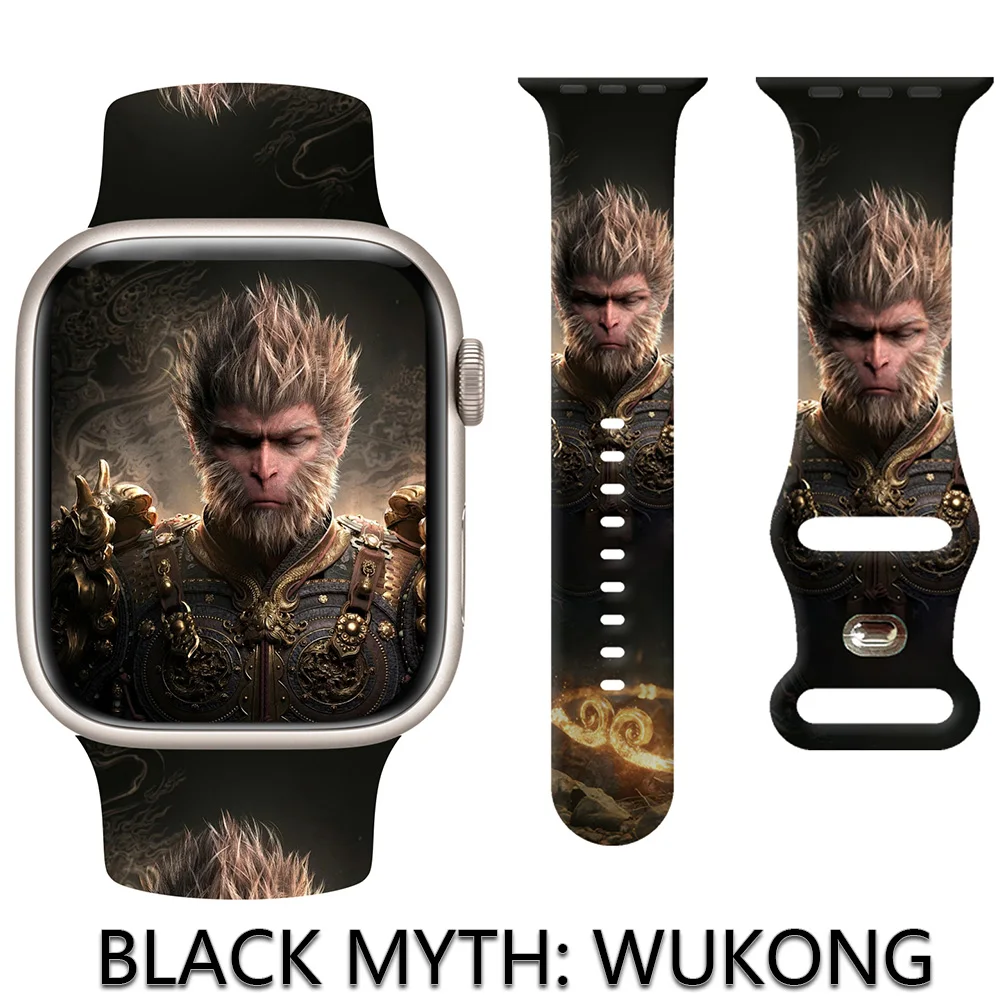 

Black Myth: Wukong Printed Floral Strap For Apple Watch Ultra Band 49mm 45/44mm 41/40mm Silicone Bracelet IWatch 9 8 7 SE 6 5 4