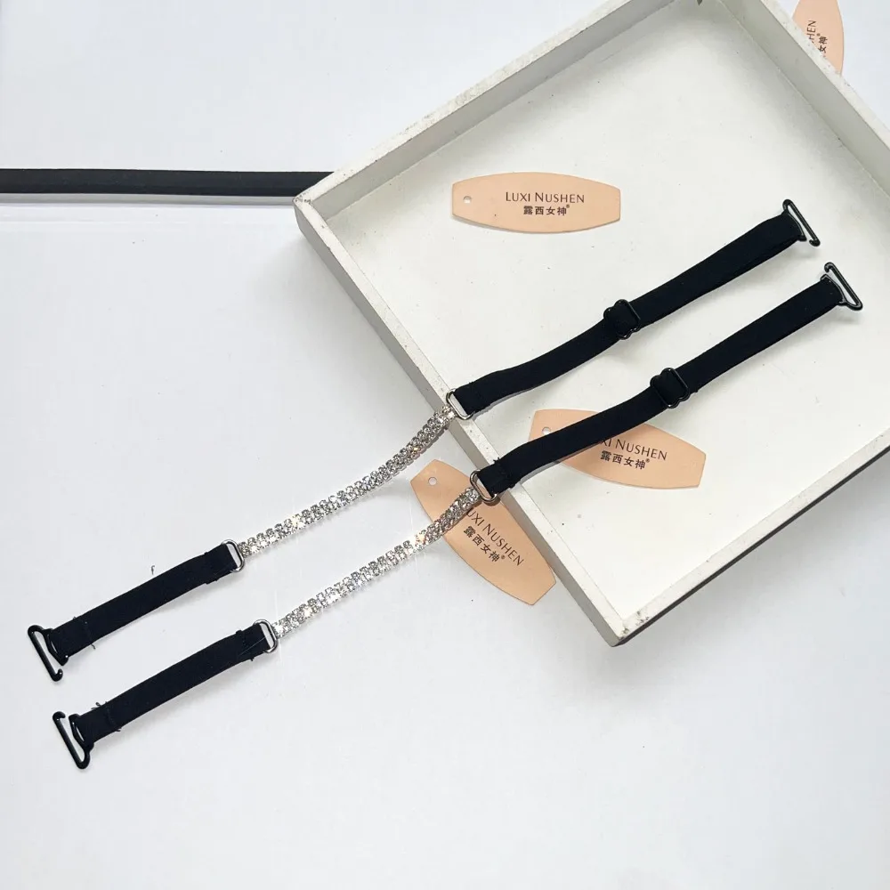 Elastic Rhinestone Bra Straps Adjustable Anti-Slip Halter Neck Bra Straps Sparkling Rhinestone Replacement Shoulder Straps Women