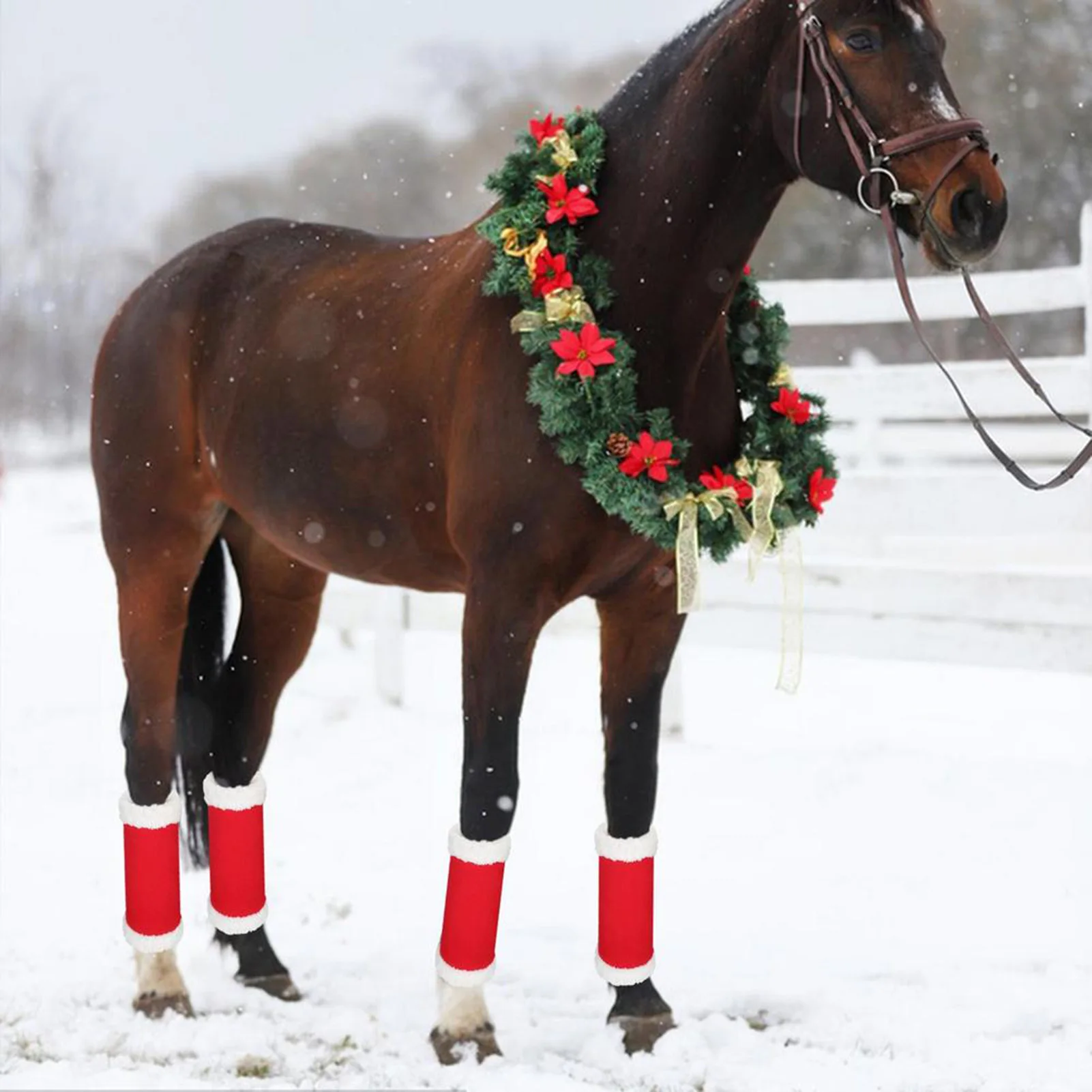 Christmas Horse Leg Wraps Breathable Horse Boots Leg Wraps for Preventing Bites & Reducing-Stomping