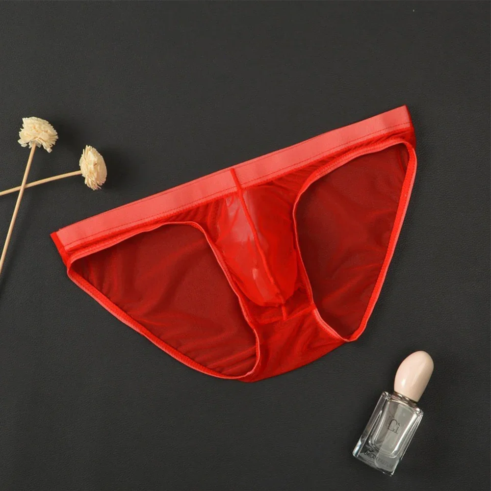 Men Sexy Briefs Mesh Sheer Underwear Low Rise U Convex Pouch Panties Mesh Transparent Breathable Lingerie String Homme