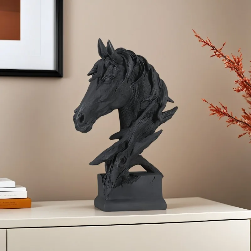 Light Luxury Modern Black Horse Head Sculpture Home Decor Accent TV Stand Entryway Table Ornament Study Room Decorative Figurine