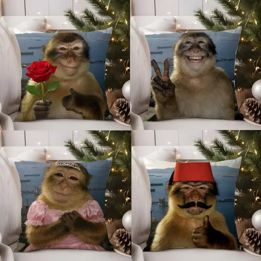 

Thinking Monkey Funny Cushion Cover Short Plush Double-sided Print Square Throw Pillow Covers Sofa Home Cushion Decor