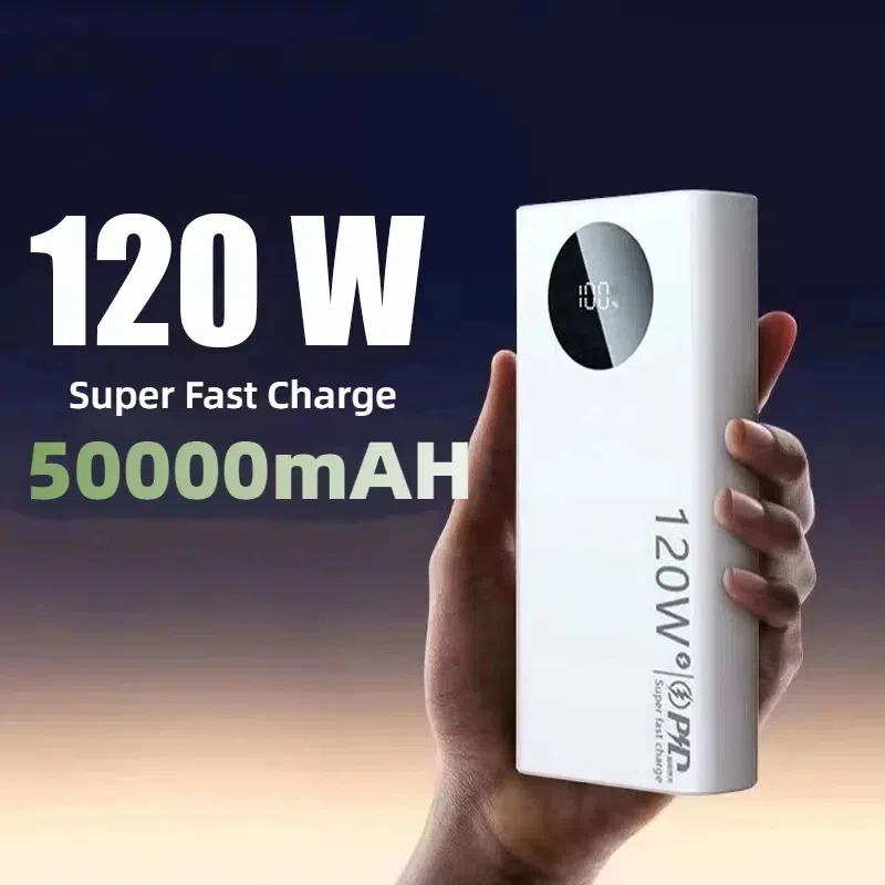 120W Power Bank o dużej pojemności 50000mAh Super szybkie ładowanie Powerbank Przenośna ładowarka do iPhone Samsung Huawei 2024 NOWOŚĆ