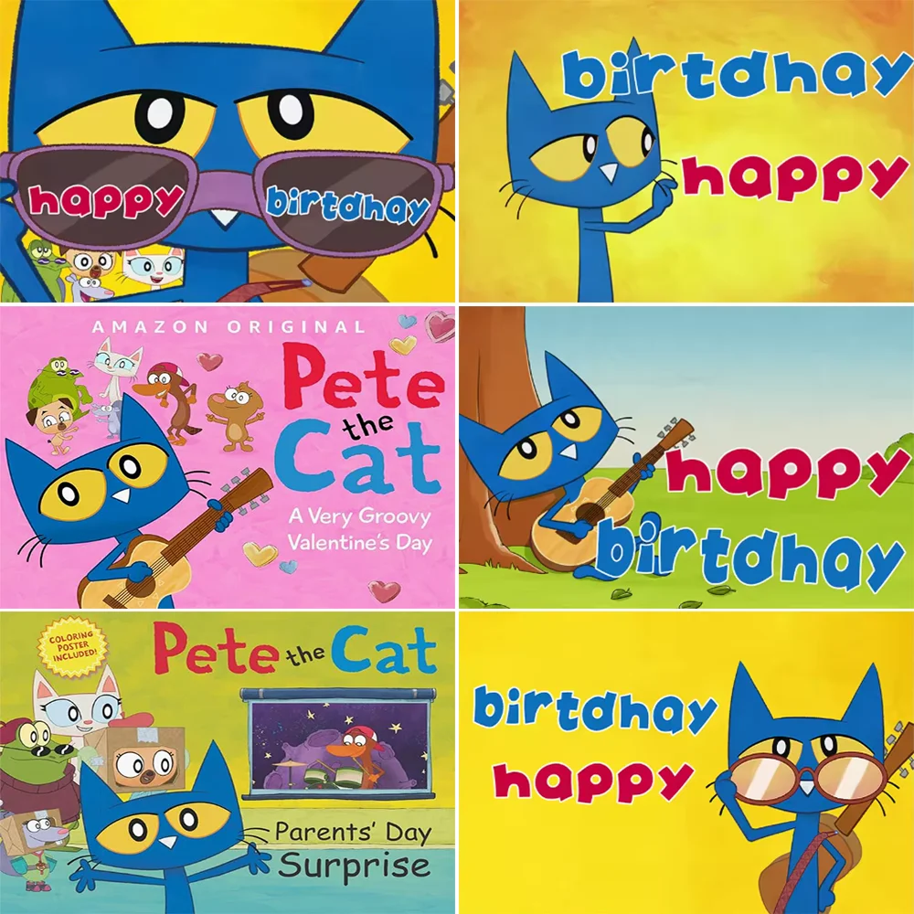 

Pete the&Cat Theme Party Backdrops blue Boy Girl Birthday Party Decor Banner Kid Cartoon wall Decoration Background baby shower