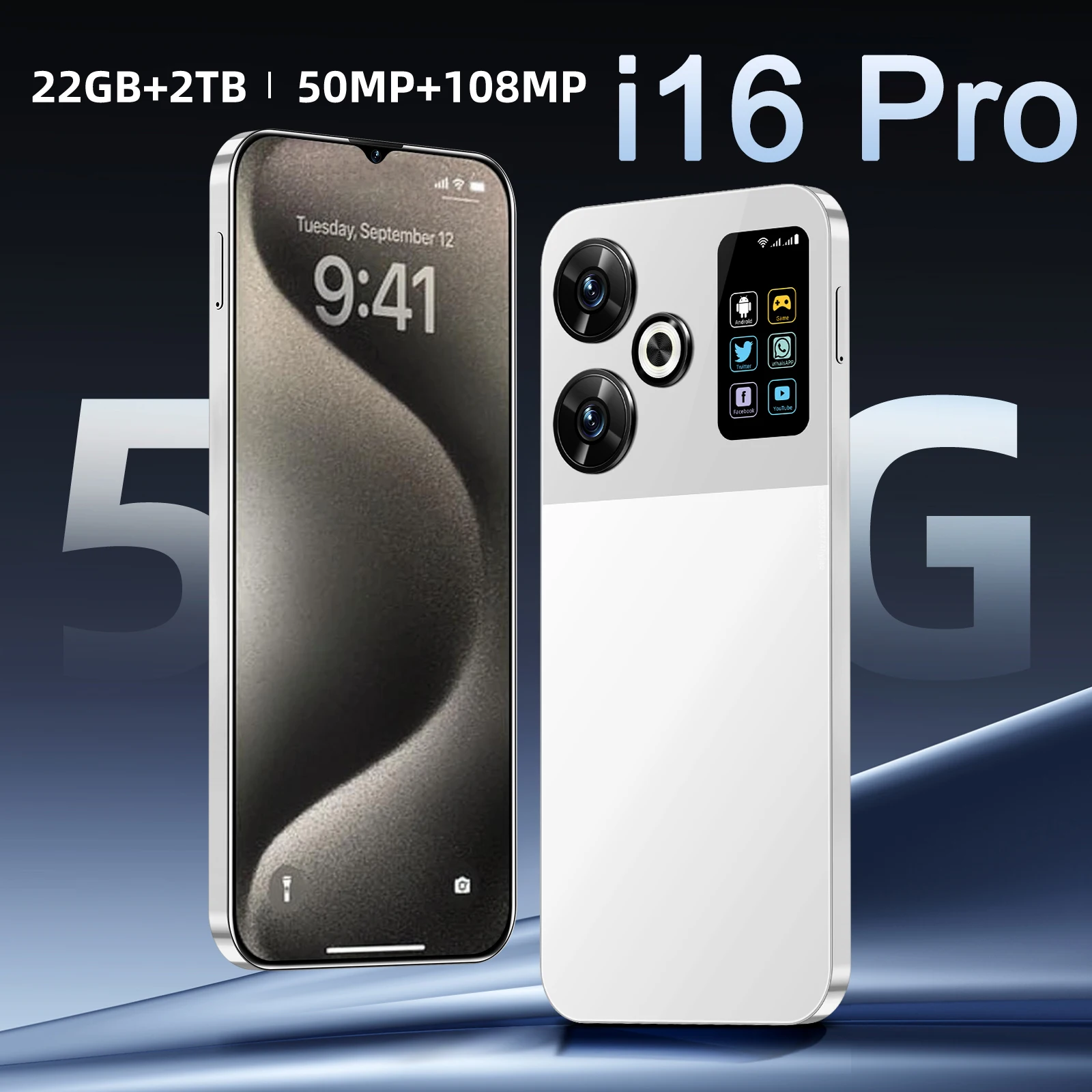 

i16 Pro Smartphones 7.3-inch HD 22GB+2048GB 108MP+50MP, 8000mAh large battery Android 14 Qualcomm Snapdragon 8 Gen3 Dual SIM