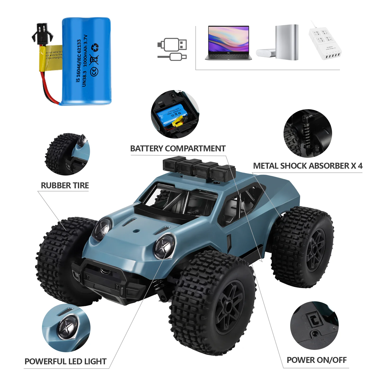 Voiture télécommandée tout-terrain pour garçons, véhicule RC 2.4GHz, 20 km/h, jouet électrique tout-terrain, jouet pour enfants, 1/20