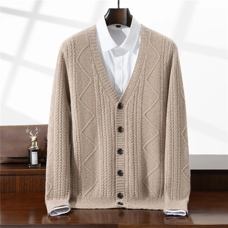 Fashion Men Autumn Wool Sweater Cardigan Coat Business Wool Sweater