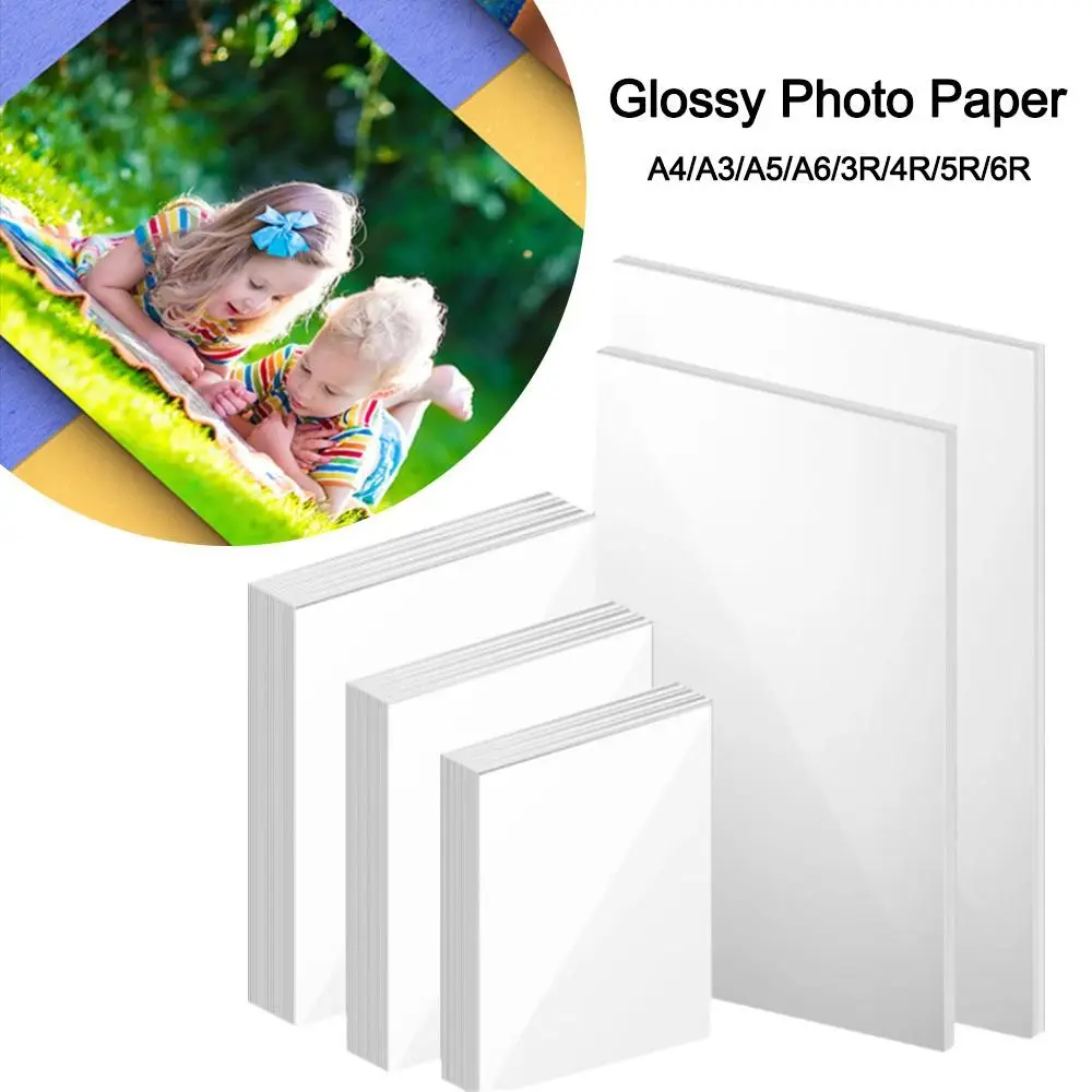 100/20 ورقة لامعة ورق طباعة الصور عالي اللمعان A4 3R 4R 5R 6R A5 A6 ورق التصوير الفوتوغرافي للطابعة النافثة للحبر الملونة Canon Epson HP