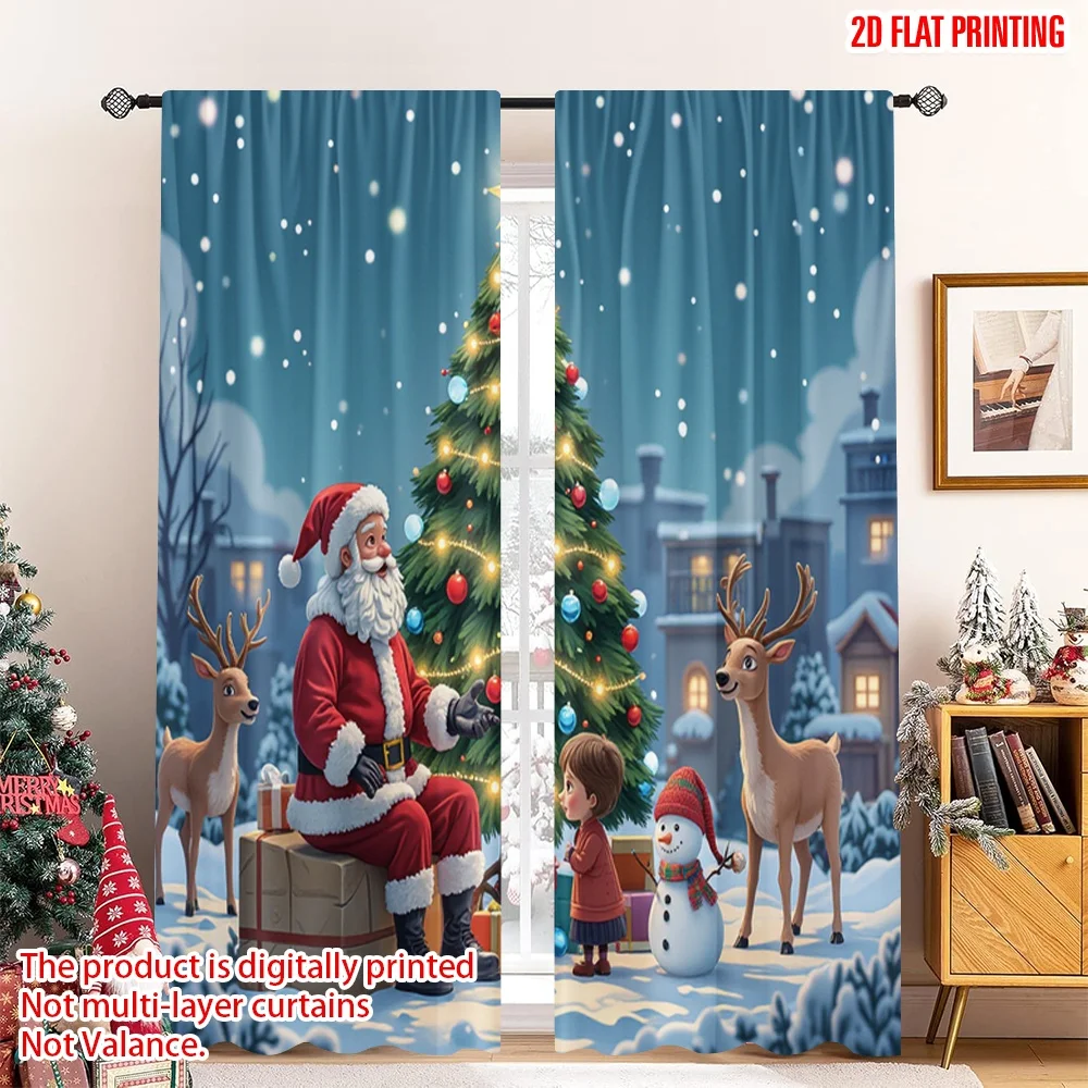 

2pcs 2D flat printing Merry Christmas Scene Curtains Christmas Scene Santa Snowman Reindeer Polyester Without Electricity