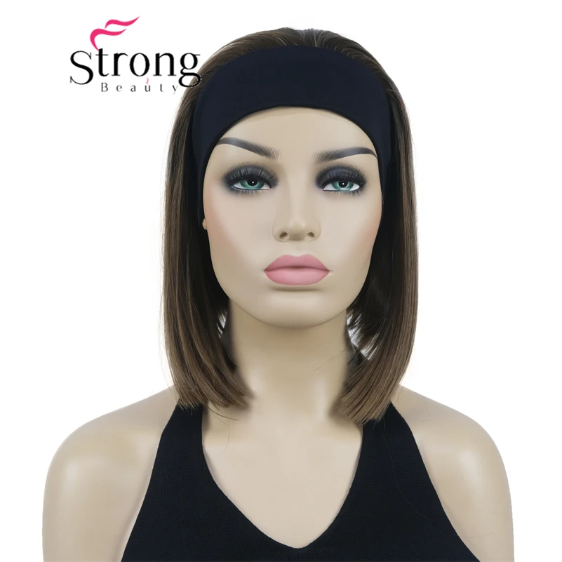 Strongbeauty Bob Korte Rechte Bruin Met Blonde Gemarkeerd Hoofdband Pruik Kleur Keuzes