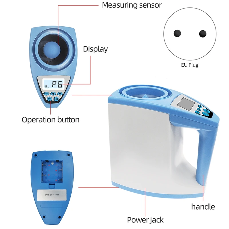 Probador de humedad de grano de LDS-1G, medidor de humedad Digital automático de alta precisión para maíz, arroz, trigo, enchufe europeo