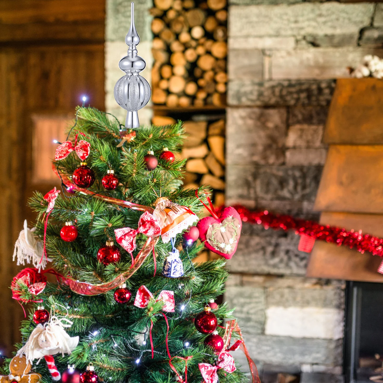 

Ciieeo Christmas Tree Topper Unique Glass Xmas Finial Vintage Metallic Holiday Ornament Decor Silver