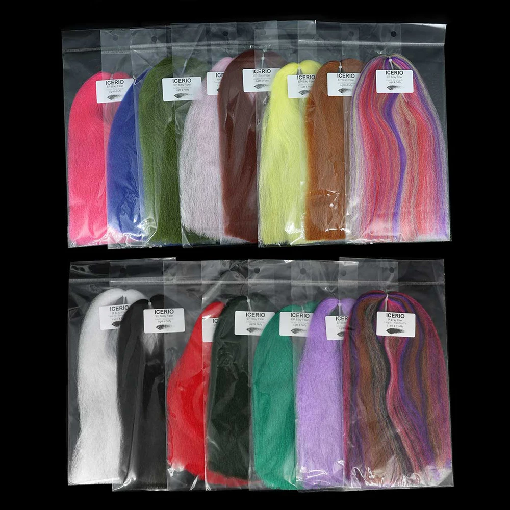 2 Packungen Fliegenbindematerial, weiche EP-Seidenfaser, langhaariges synthetisches Material für Minnow-Köder, Streamer-Angelköder, 16 Farben