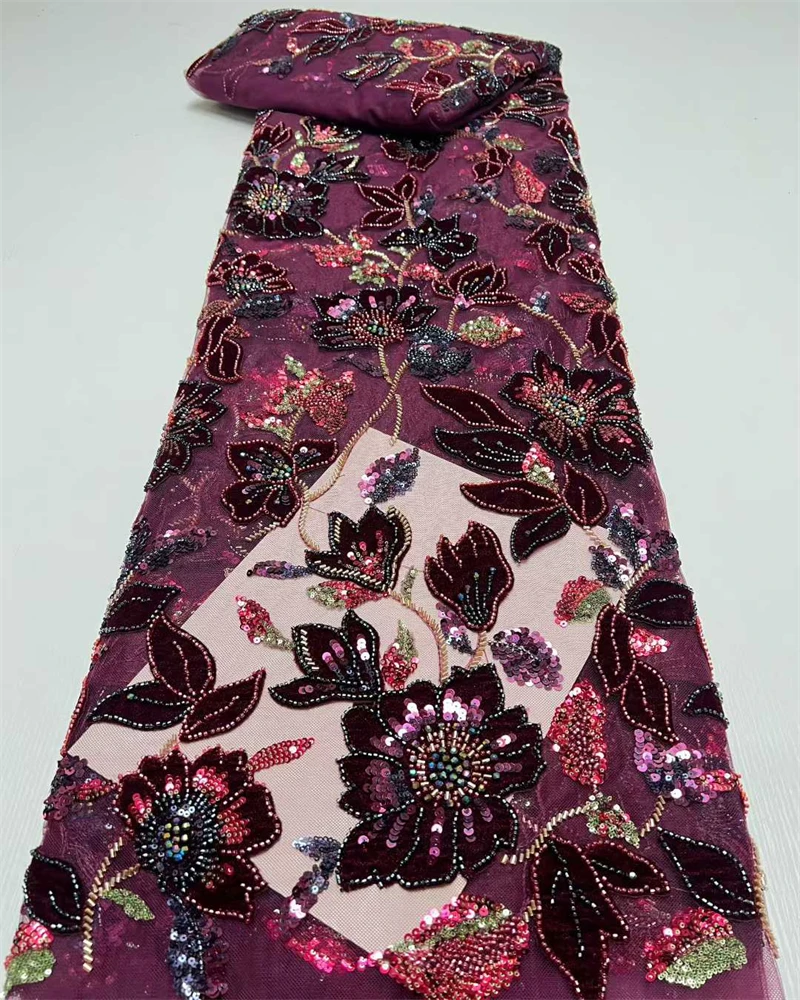 

Sequin Lace Fabric African Fabric Lace Wedding Dress 2025 Luxury Gold Beaded Lace French Mesh Sequence for Sewing