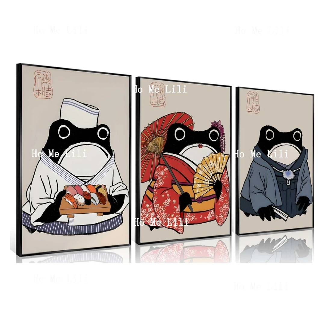 Vintage Japanese Frog Canvas Wall Art Posters Prints Cute Funny Frog Paintings Wall Decor Pictures Home Decoration Unframed