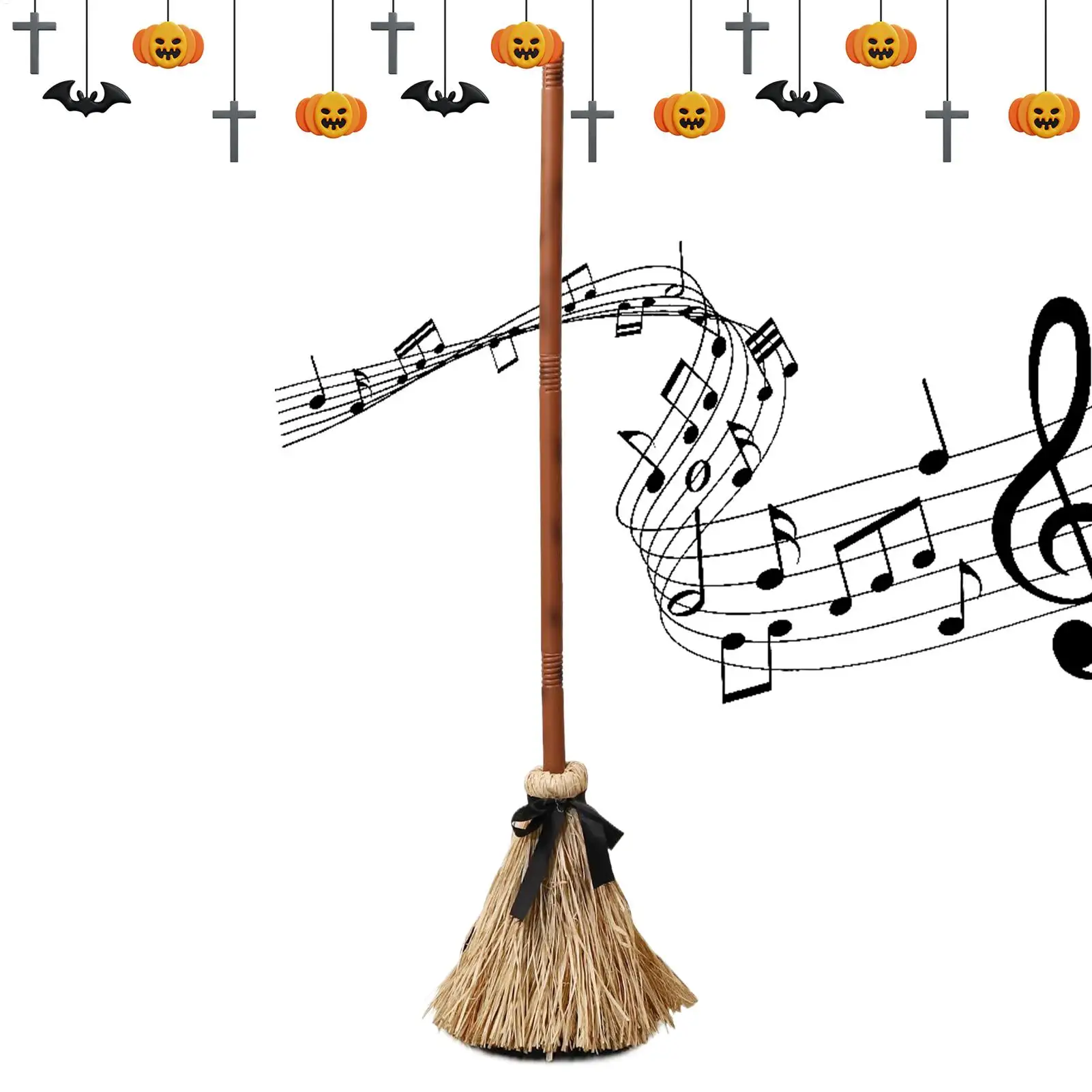 

Halloween Decoration-43.5 Inches Tall Animated Floating Witch's Broom-Haunted Dancing Broom for Indoor Party Home Decoration