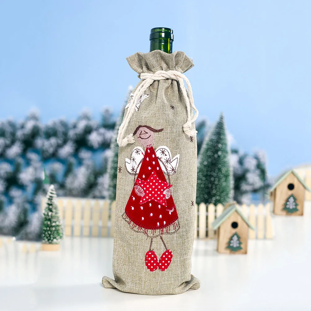 

2 Pcs Fine Christmas Bottle Set Decoration Drawstring Pocket Linen